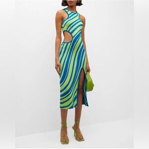 PAOLA BERNARDI Stela Striped Sleeveless Midi Cutout Dress Sz L NWT